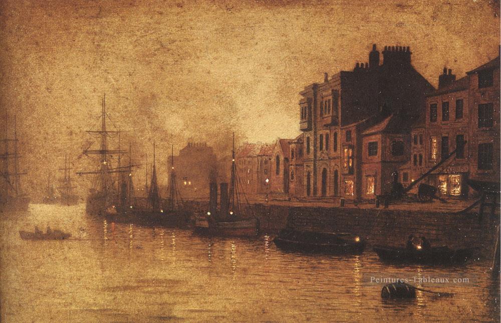 Soirée Whitby Harbour Paysage de la ville John Atkinson Grimshaw Peintures à l'huile